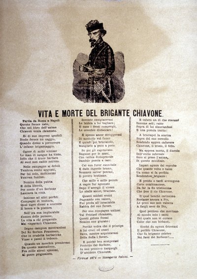 Letras de una canción popular sobre los ladrones de Chiavone de Italian School