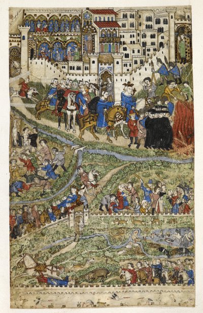 MS Add.27695 fol.6v La destrucción de los templarios y la muerte del rey Felipe IV (1268-1314) de Francia, ilustración del 