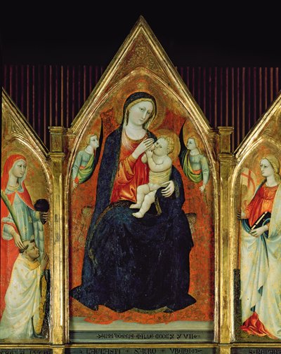 Virgen cuidando al Niño con santos (temple sobre madera) (detalle de 254064) de Italian School