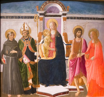 La Virgen y el Niño entronizados con santos de Italian School