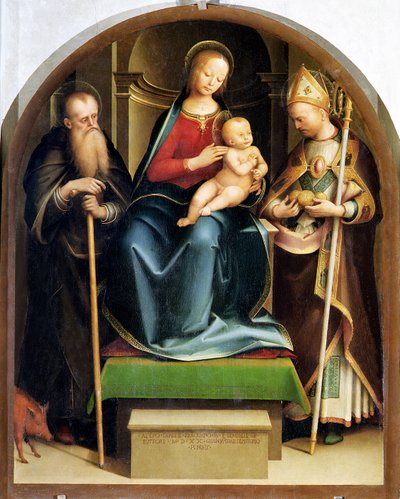Madonna y Niño con San Antonio Abad y San Nicolás de Bari, 1520 de Italian School