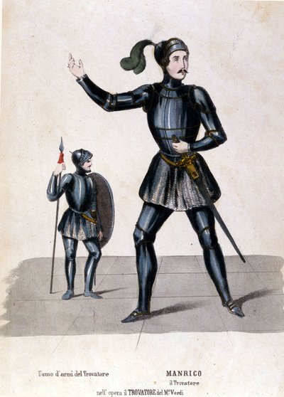 Traje de Manrico para la primera representación de El trovador de Giuseppe Verdi (1854) biblioteca de la Scala de Milán de Italian School