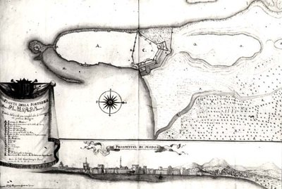 Mapa de la Fortaleza en Modon, Morea de Italian School