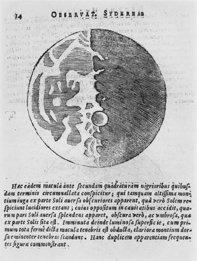 Mapa de la luna, ilustración de Sidereus Nuncius de Galileo Galilei, 1610 de Italian School