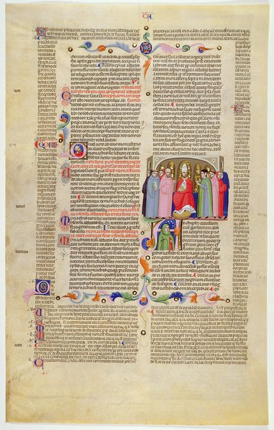 Marlay Cutting IT.10: Hoja con miniatura de Gratians Decretum mostrando al arzobispo entronizado entre clérigos y seglares de Italian School