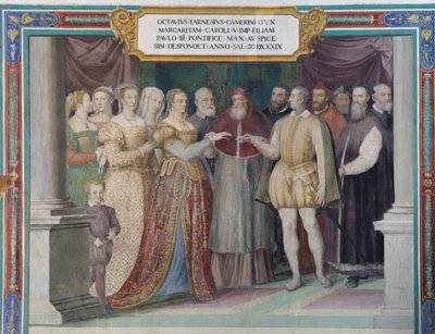 Matrimonio de Ottavio Farnese y Margarita de Austria, hija de Carlos V, por el Papa Pablo III Farnese de Italian School