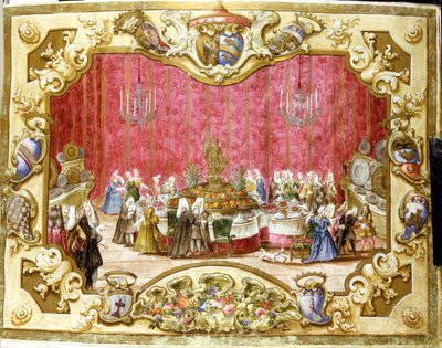 Banquete dado en honor del gonfaloniero Zambeccari por el compromiso de la judicatura. 1720. Bolonia, Archivo de estado. de Italian School
