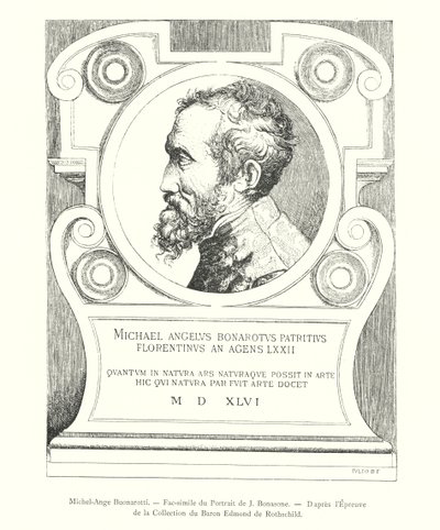 Miguel Ángel Buonarroti, facsímil del retrato de J Bonasone, según la prueba de la colección del Barón Edmond de Rothschild de Italian School