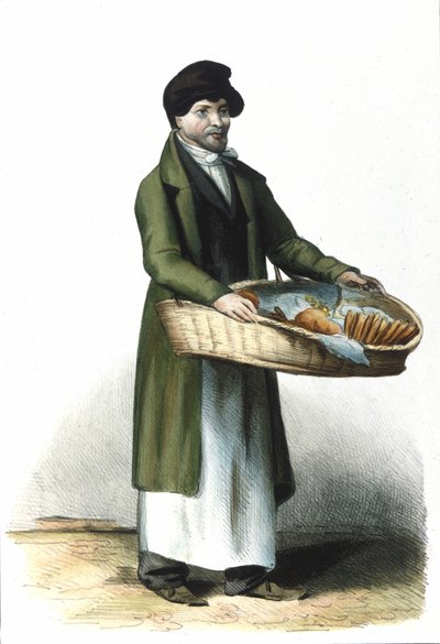Oficio milanés: un vendedor de galletas y pasteles. Grabado de Locarno de 1830 de Italian School