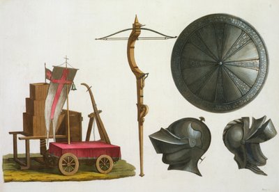 Carro milanés, ballesta y armadura, lámina 17 de Le Costume Ancien et Moderne, por Jules Ferrario, publicada c.1820s-30s de Italian School