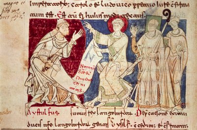 Miniatura del Chronicon Vulturnense, códice iluminado compuesto por el monje Iohannes, ca 1130, Italia de Italian School