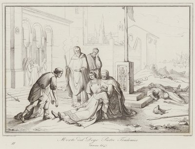 Muerte del Dogo Pietro Tradonico, 864 de Italian School