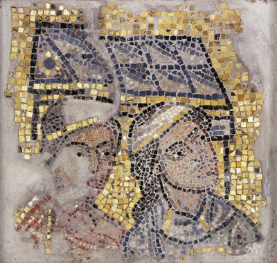 Panel de mosaico con dos cabezas y un edificio en el fondo, c.1213 de Italian School