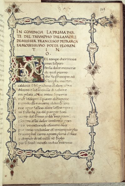 Ms.392 fol.149 El triunfo del amor, de "Sonetti, Canzoni e Triomphi" de Petrarca (1304-73) 1470 (vitela) de Italian School