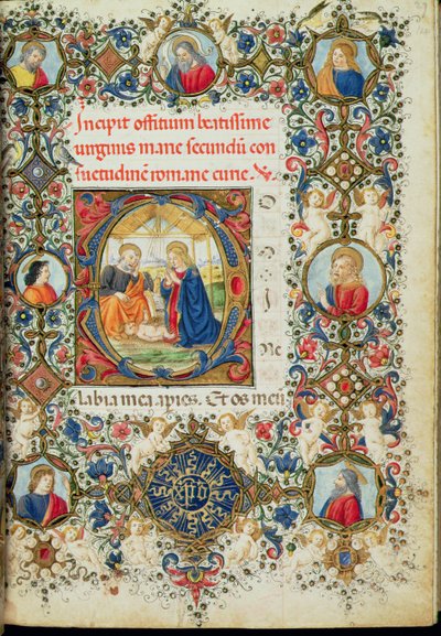 Ms 154 f.14r Adoración del Niño Jesús, de un Libro de Horas, italiano de Italian School