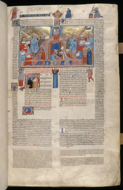 Cristo en el Templo, miniatura del Decreta cum Apparatu Ioannis Andreae Laurentii de Italian School