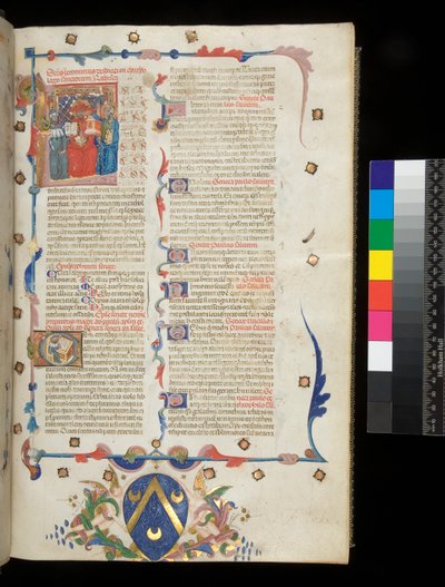 Ms 390. Séneca el Joven, Opera, y Séneca el Viejo, Excerpta controversiarum, f.1r. Página inicial con inicial historiada [L] con Jerónimo, San Pablo y Séneca, Veneto de Italian School