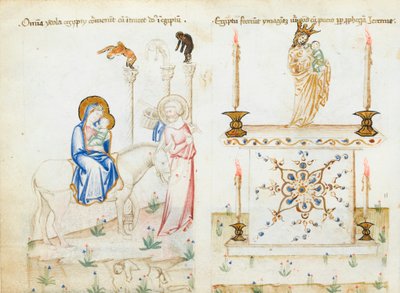 Ms 43-1950 fol.3v La Huida a Egipto, del Speculum Humanae Salvationis de Italian School