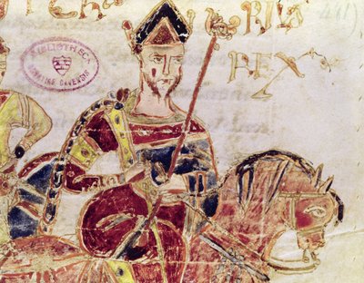 Lothair I (c.795-855) en su caballo de Italian School