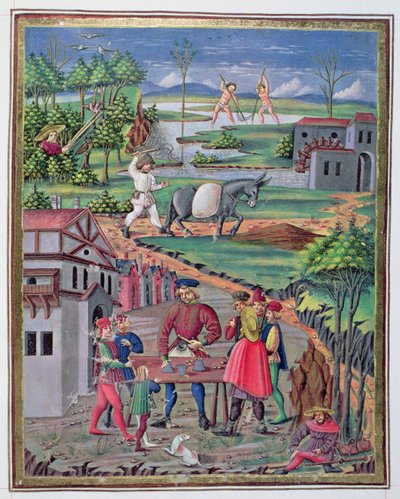 Sra. "De Sphaera" fol.13r Trabajo y juego en el campo de Italian School