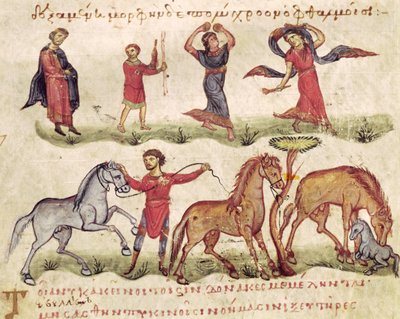Ms Grec 479 Entrenadores de Caballos, ilustración de la Halieutica o la Cynegetica por Oppian de Italian School