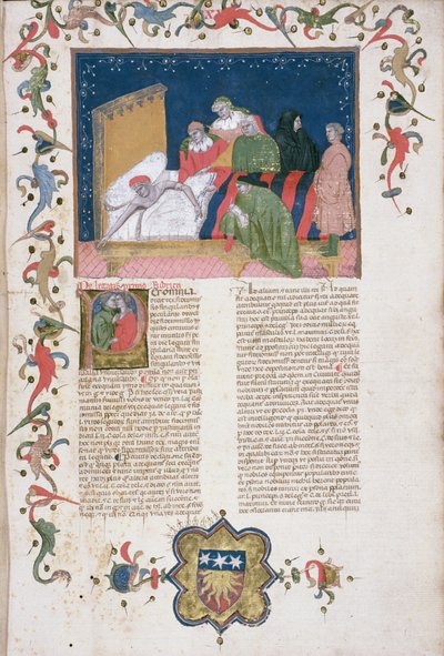 Ms Hunter 6 f.1r Un hombre haciendo su testamento, de la "Lectura super Infortiato" de Bartoli de Saxoferrato (1314-57) (vitela) de Italian School