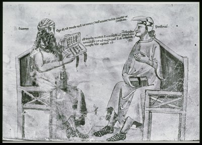 Ms Lat 6823 fol.2 Averroes (1126-98) en conversación con Porfirio (c.232-c.305) de Italian School