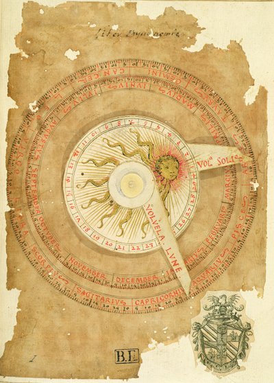 Ms Lat 696 W.8.20 fol.1r Calendario de relojes de sol, del "Liber Physiognomiae", c.1440 (vitela) de Italian School