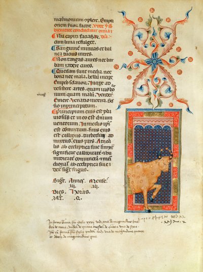 Ms Latin 7272 fol 113 Página de calendario iluminada para abril de Italian School