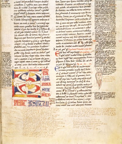 Ms. McClean 135, f.96r: detalle de una inicial historiada en forma de planta C de Gratians Decretum, finales del siglo XII de Italian School