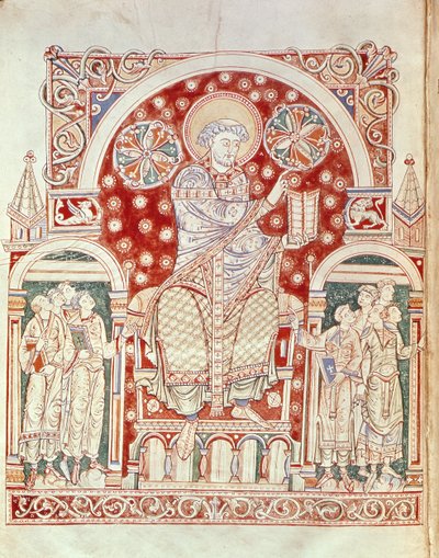 Ms. Plut.12.17 f.3v San Agustín predicando a sus discípulos, del De Civitate Dei, (siglo XI-XII) de Italian School