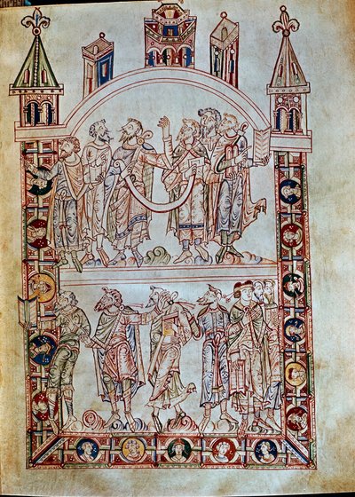 Ms. Plut.12.17 f.4r Discípulos de San Agustín, del De Civitate Dei, (siglo XI-XII) de Italian School
