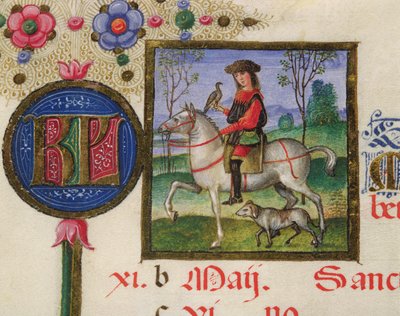 Ms. lat.424 fol.3r El mes de mayo: Cetrería, del breviario de Ercola d
