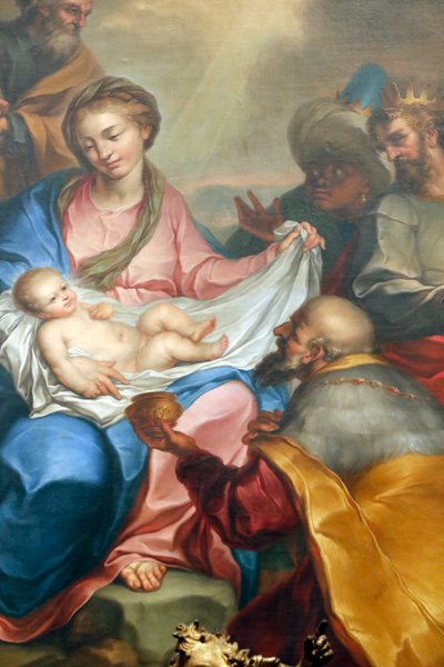 Escena de la Natividad. Adoración de los magos. Fresco. Basílica de Santa Maria delle Vigne. Génova. Italia. de Italian School