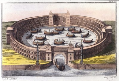 Naumaquia, combate naval en un anfiteatro de Roma de Italian School