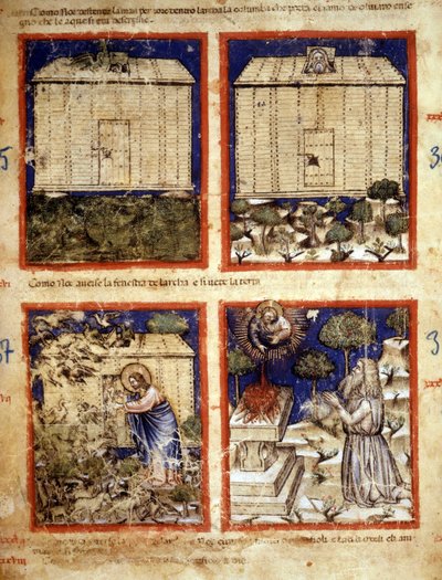 El Arca de Noé, Miniatura tomada del códice 212 (o codice padovano o Biblia de Padua) 1390-1400 Rovigo, Accademia dei Concordi de Italian School
