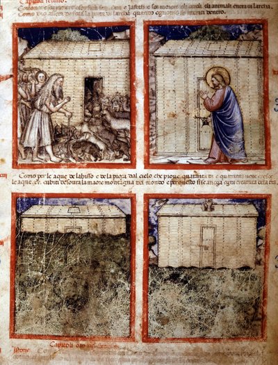 El Arca de Noé, Miniatura tomada del códice 212 (o códice padovano o Biblia de Padua) 1390-1400 Rovigo, Accademia dei Concordi de Italian School