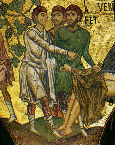 Los hijos de Noé cubriendo a su padre borracho ... (mosaico) de Italian School