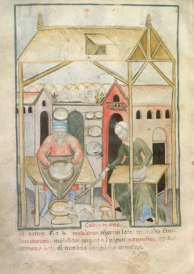 Preparación de queso, del Tacuinum Sanitatis, c.1390-1400 de Italian School