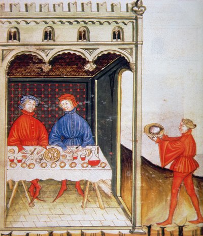 Nova 2644 Fol.53r Probando trigo hervido, del Tacuinum Sanitatis Codex Vindobonensis de Italian School