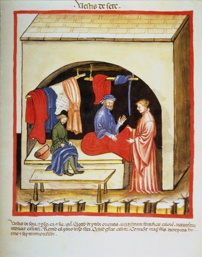 La tienda de los sastres: Ropa de seda, de Tacuinum Sanitatis de Italian School
