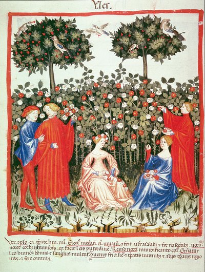 Primavera: La recolección de flores, de Tacuinum Sanitatis de Italian School