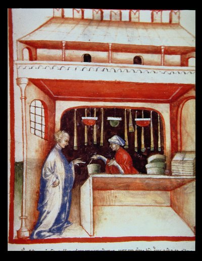 Venta de almizcle, de Tacuinum Sanitatis de Italian School