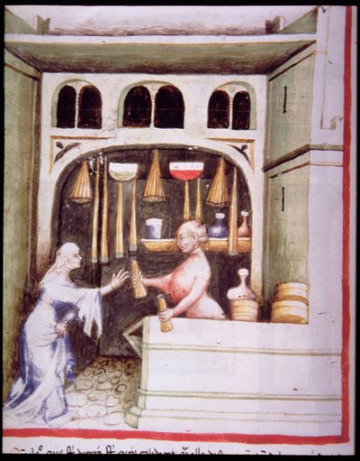 La tienda de velas, de Tacuinum Sanitatis de Italian School