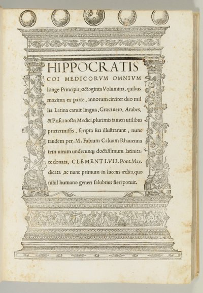 Octoginta volumina, el corpus hipocrático traducido del griego al latín por Marcus Fabius Calvus (c.1440-1527), Roma: Franciscus Minutius Calvus de Italian School
