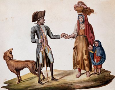 Antiguos oficios napolitanos: un noble da una moneda a un palmisciano de Italian School