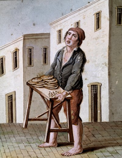 Antiguos oficios napolitanos: un vendedor de pizzas de Italian School