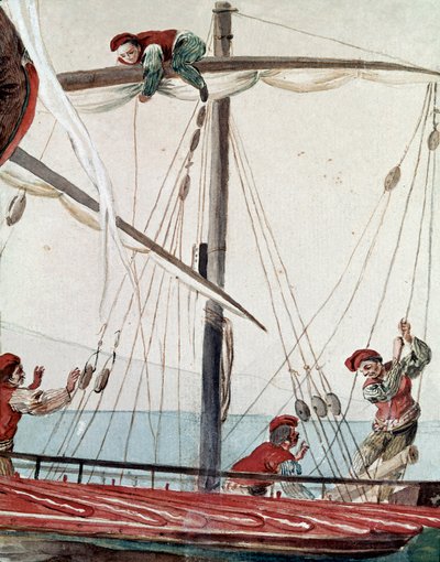 Antiguos oficios napolitanos: un barco de pesca de Italian School