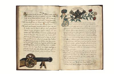 Sobre la fabricación de armas para la República de Venecia por Carlo Camozzi di Bergamo (fl.1712), en italiano y latín, manuscrito ilustrado sobre papel, Venecia, primera mitad del siglo XVIII (tinta y color sobre papel) de Italian School