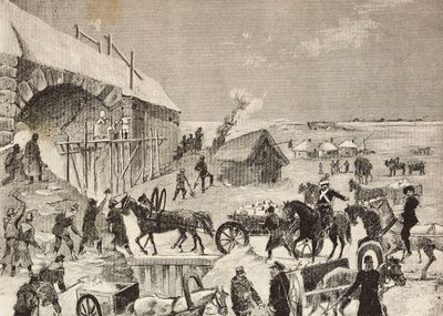 Una de las fortalezas en construcción en la frontera de Rusia, grabado de un boceto de Fritzmann, de L